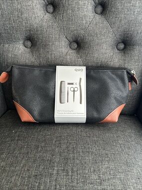 NEW 🆕 Quo Men's Black and Brown Grooming Kit Travel Dopp Bag